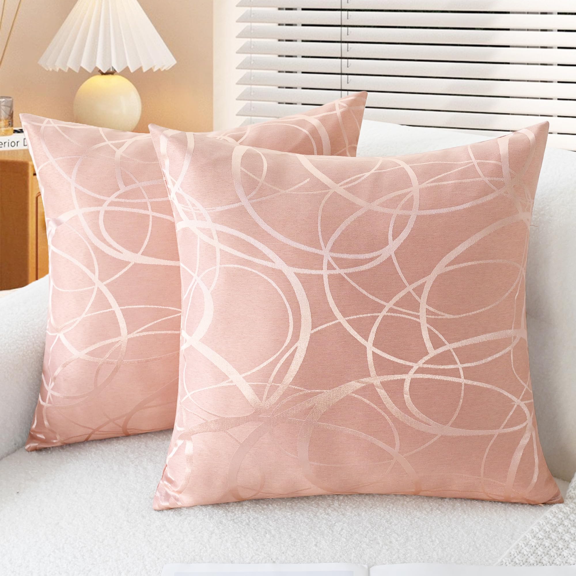 CaliTime Cushion Covers Cushion Cover Pack of 2 Bowls for Couch Sofa Home Decoration Modern Shiny and Matt Contrast Circles Rings Geometric 45 cm x 45 cm Dusty Pink — image 1