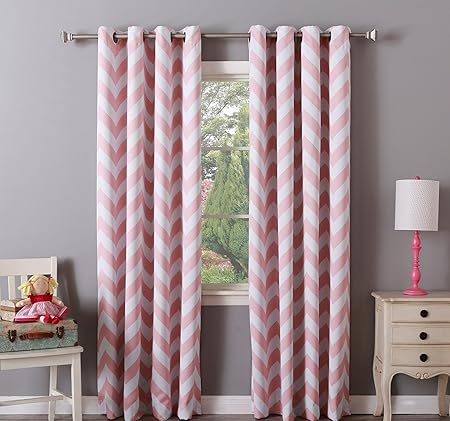 2 Piece Pink Bold Chevron White Window Curtain Set 96 Inch Zig