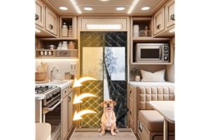 SmoothNovelty 33 x 80 Inch RV Door Insulated Cover RV Thermal Door Curtain with Clear Windows for Winter Magnetic Insulation Cover for Recreational Vehicle Trailer Inside Camper Skirting