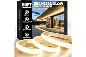 HeliosRibbon COB Led Neon Rope Lights 50ft 2800K Warm White, 110-120V Outdoor Waterproof Lighting Strip 600lm/m Super Bright, Cuttable and Adhesive, for Roof Bedroom Garden Commercial