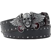 MILAKOO Skull Head Leather Buckle Belt Gothic Punk Waist Band Skeleton Metal Buckle for Jeans Pants Biker Belts Outfits