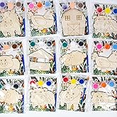 Artfolder Wooden Farm Animal Party Favors - Individually Packaged 12 PCS Animal & House Painting Kit with Brushes and Paints, Funny Thickened Wood Farm Themed Party Favors for Kids