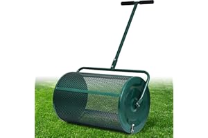 Gbekery 24-Inch Compost and Peat Moss Spreader- Heavy-Duty Multi-Purpose Lawn Spreader for Topsoil, Manure, Fertilizers, Mulch - Durable Metal Mesh,One-Piece Roller - No Assembly Needed