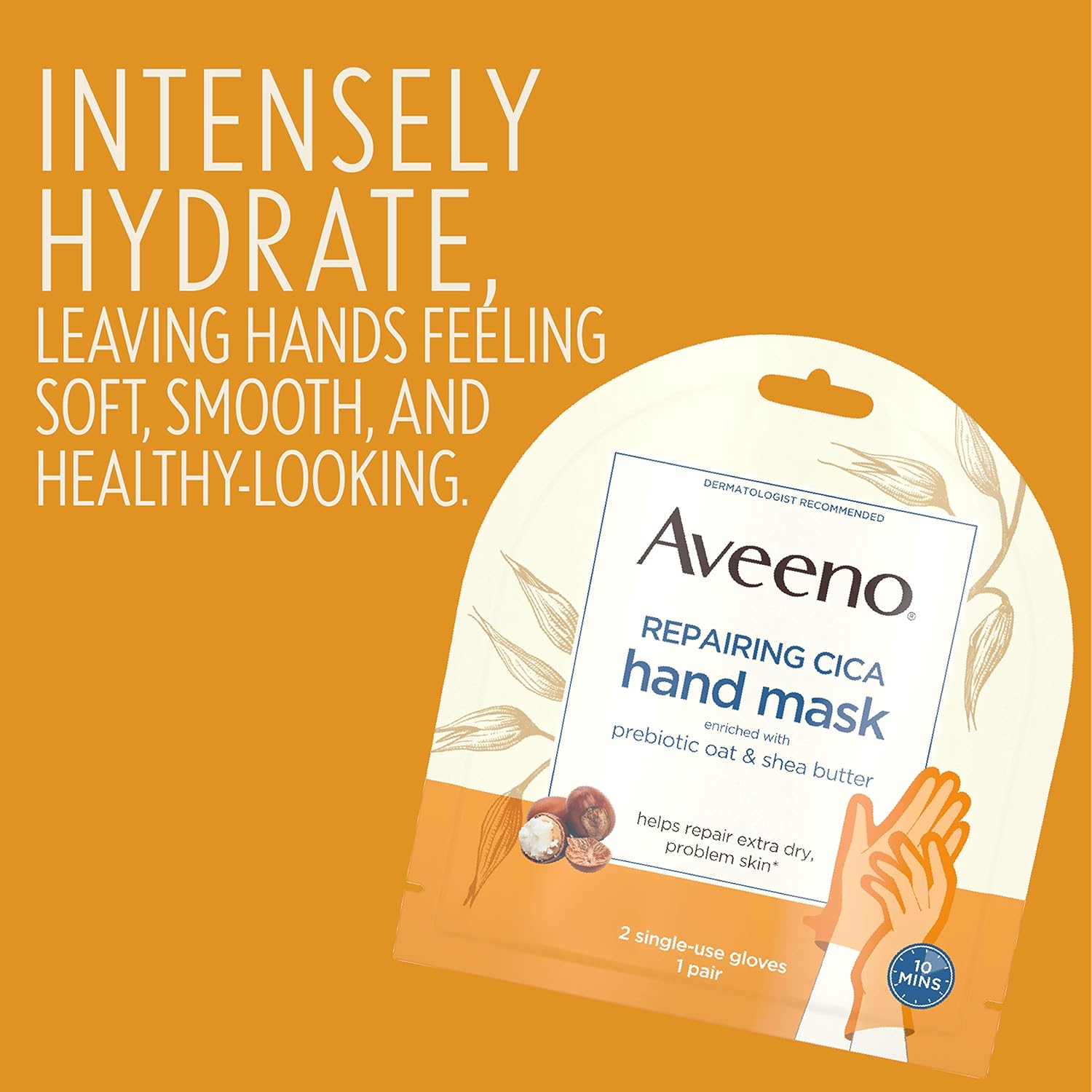 Aveeno Repairing CICA Hand Mask with Prebiotic Oat and Shea Butter for Extra Dry Skin, Paraben-Free and Fragrance-Free, 1 Pair of Single-Use Gloves : Beauty