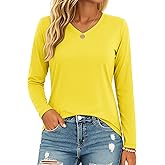 MAGCOMSEN Women's Long Sleeve Shirts V Neck Cotton Basic Tee Soft Breathable Casual Tops Cassic-Fit T-Shirt