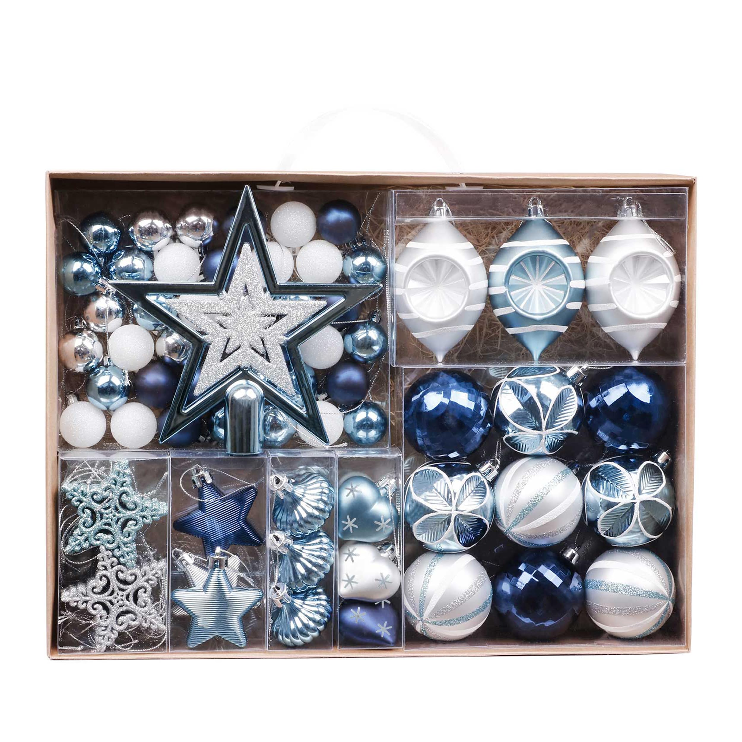 Valery Madelyn Christmas baubles for Christmas tree decorations,70pcs 3-10cm Silver and Blue Ball Ornaments for Tree Decorations