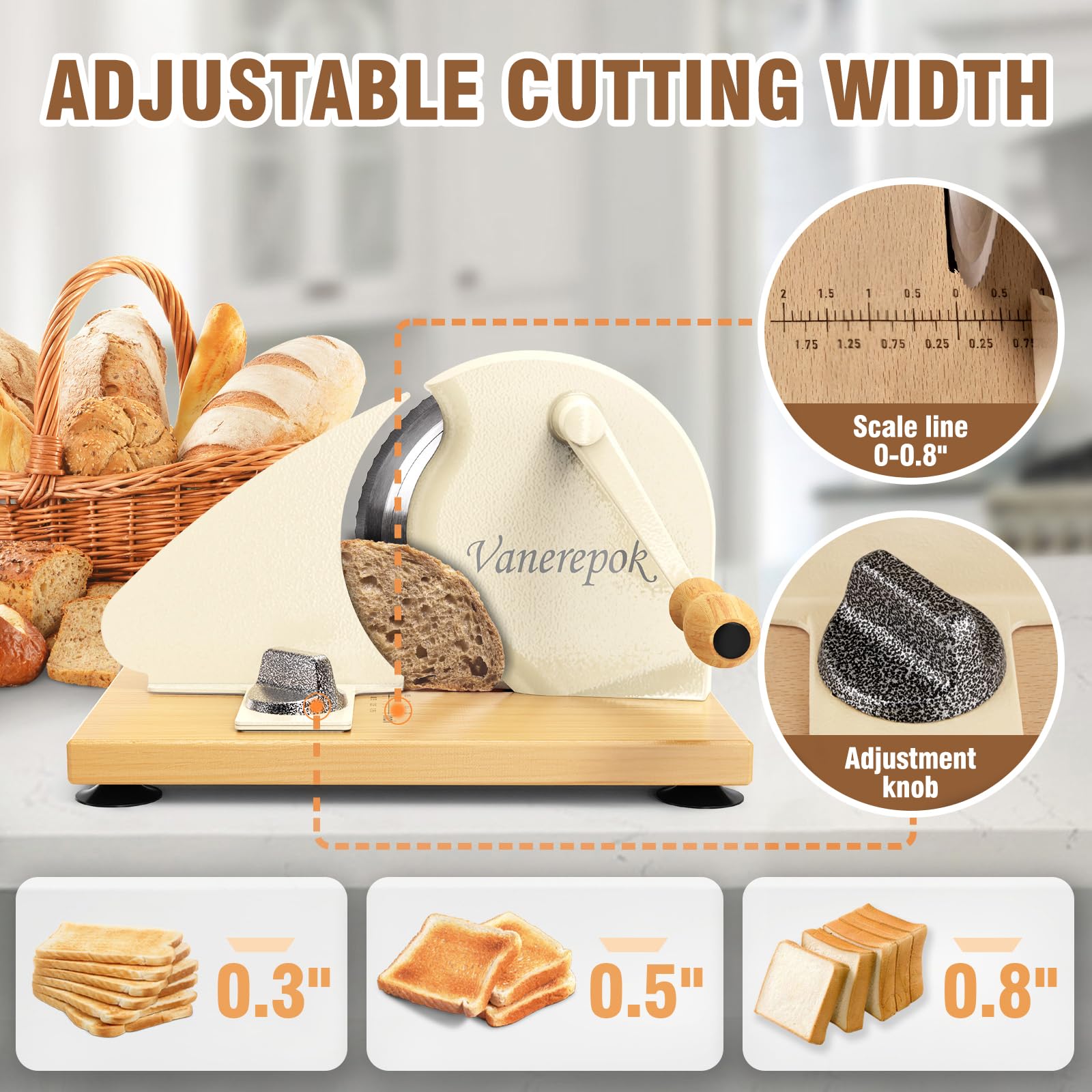 vanerepok Manual Bread Slicer for Homemade Sourdough Bread Versatile Hand Crank Bread Slicer for Sourdough Crusty Bread Etc Stainless Steel Slicers Adjustable Width for Homemade & Commercial Use