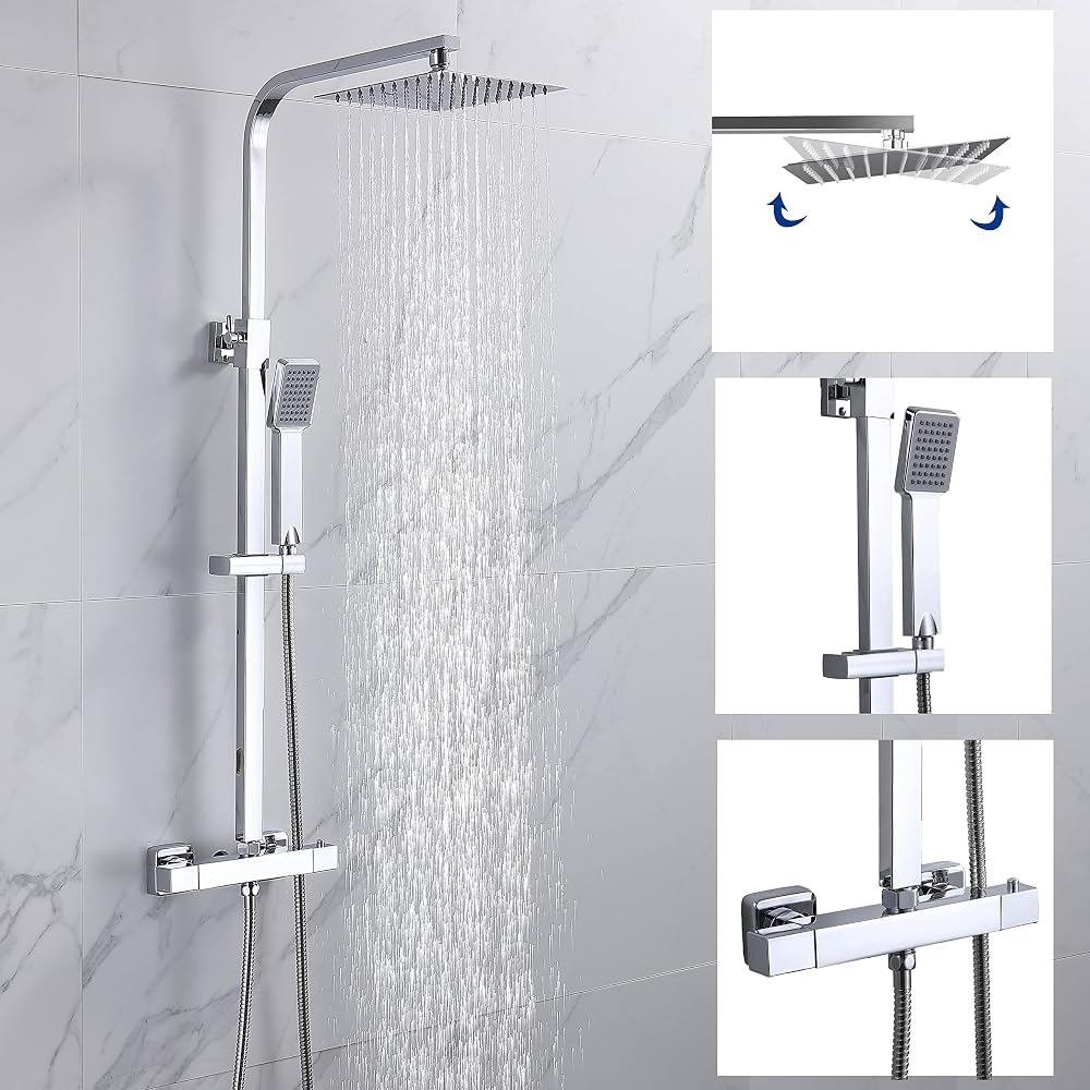 Huibathroom Thermostatic Shower Mixer Set with Handheld and 8" Overhead Rain