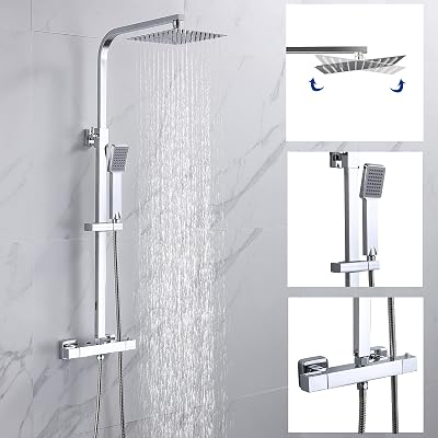 Huibathroom Thermostatic Shower Mixer Set with Handheld and 8" Overhead Rain