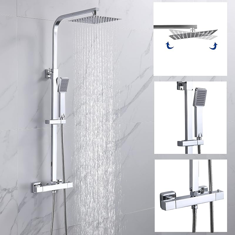 Huibathroom Thermostatic Shower Mixer Set with Handheld and 8" Overhead Rain