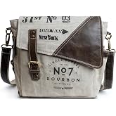 3Blifestyle Bourbon Canvas Messenger Bag, Vintage Crossbody | Upcycled canvas &amp; genuine leather, multi-pocket, buckle flap, adjustable strap for crossbody or shoulder carry. Fits a tablet