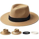 FURTALK Panama Hat Sun Hats for Women Men Wide Brim Fedora Straw Beach Hat UV UPF 80+