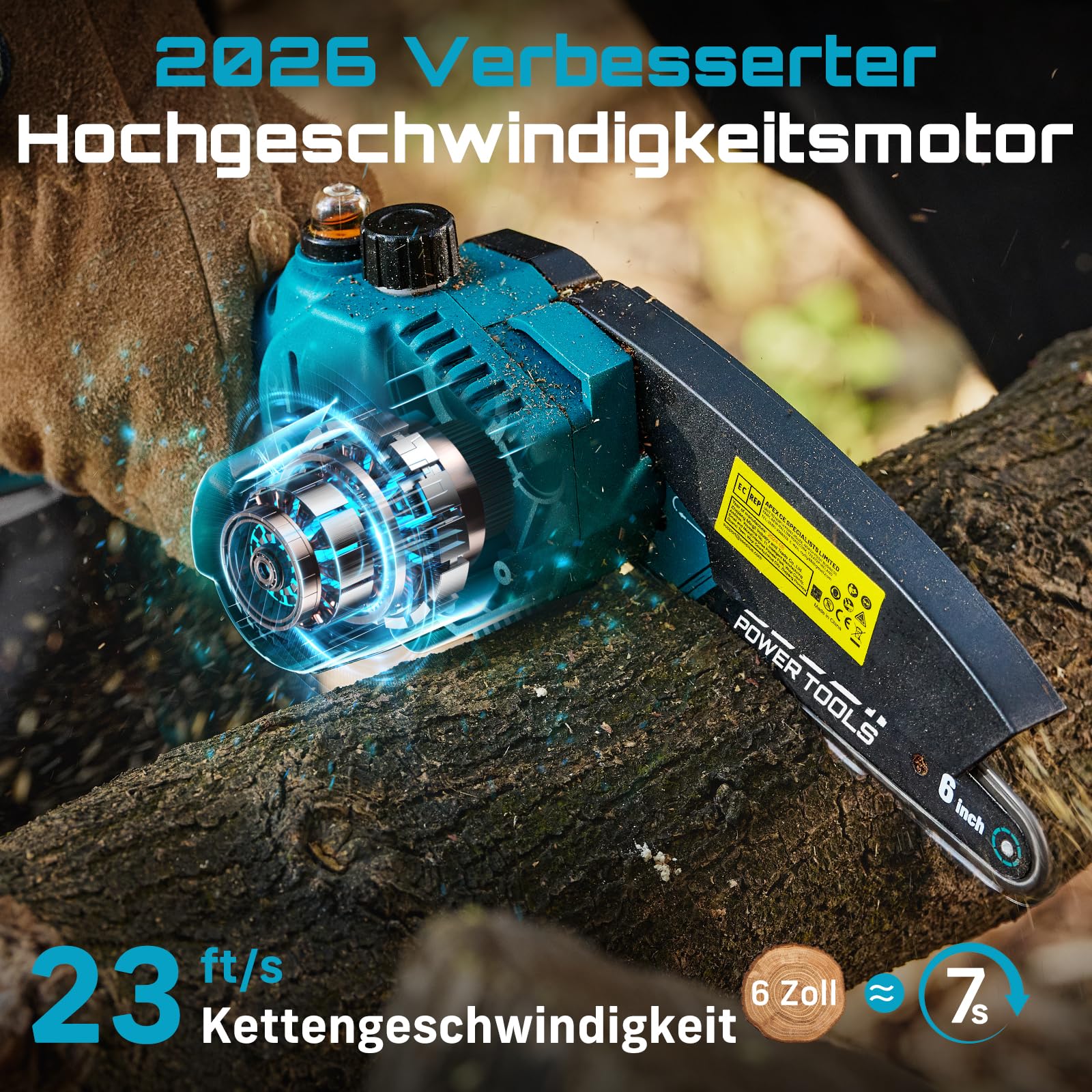 Seesii Mini-Kettensäge mit Akku, 6 Zoll, elektrische Kettensäge, kabellos, mit Schmiermittelinjektor und 2 Batterien, Mini-Kettensäge, wiederaufladbar, 2 Ketten 4