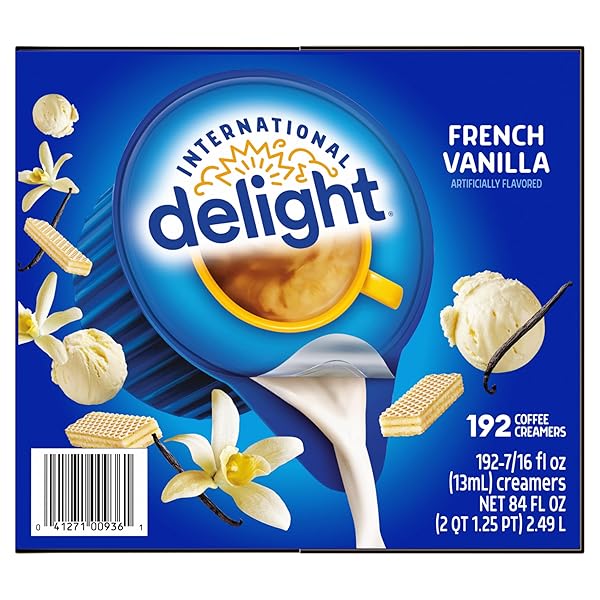 INTERNATIONAL DELIGHT, FRENCH VANILLA, SINGLE-SERVE COFFEE CREAMERS, 192 COUNT (PACK OF 1), SHELF STABLE NON-DAIRY FLAVORED COFFEE CREAMER, GREAT FOR HOME USE, OFFICES, PARTIES OR GROUP EVENTS