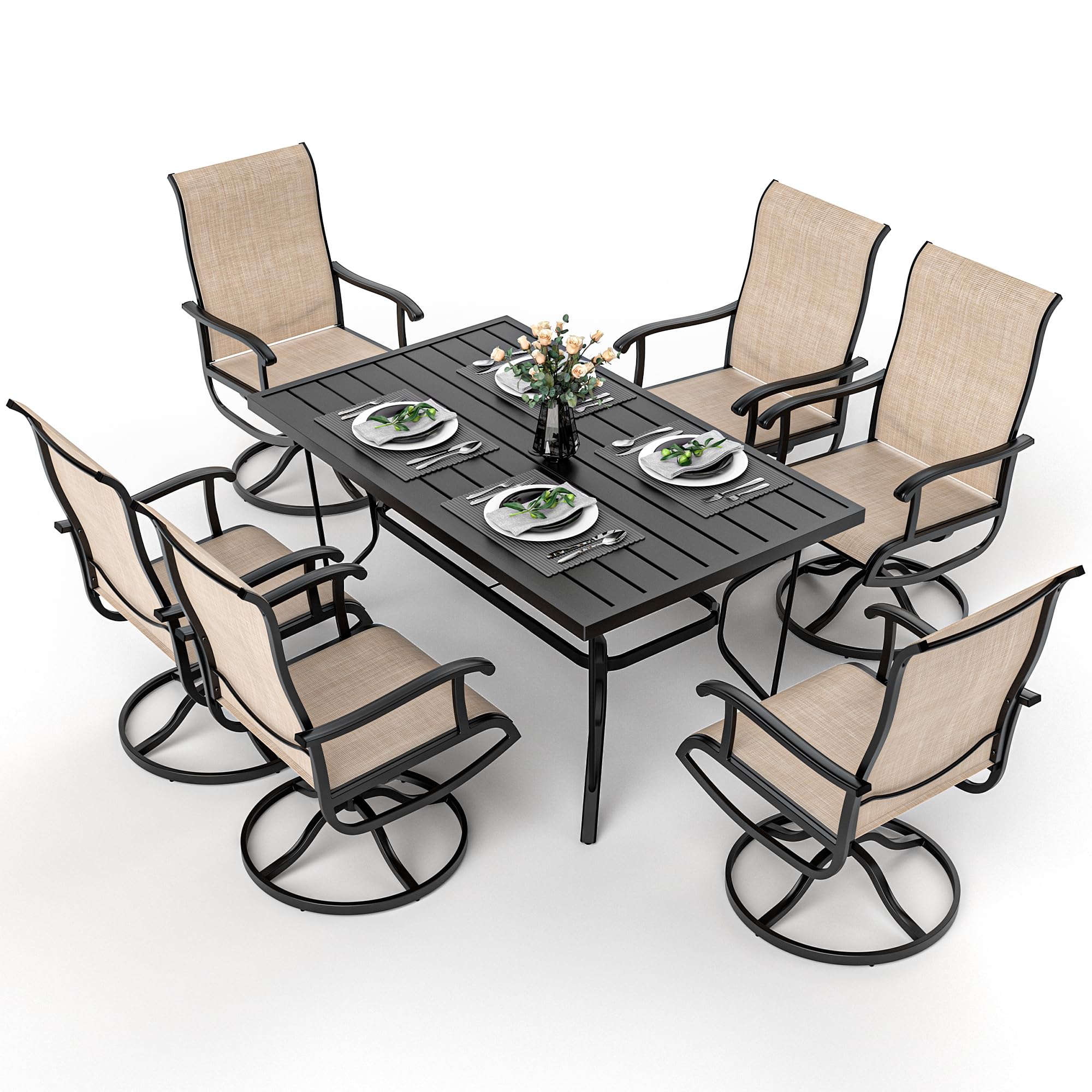 Photo 1 of **PARTIAL SET/check clerk comments**
 7 Pieces Patio Dining Set, Patio Table and Chair Set for Garden Backyard Poolside Deck,Outdoor Dining Sets with 6 Textilene Swivel Chairs,Beige