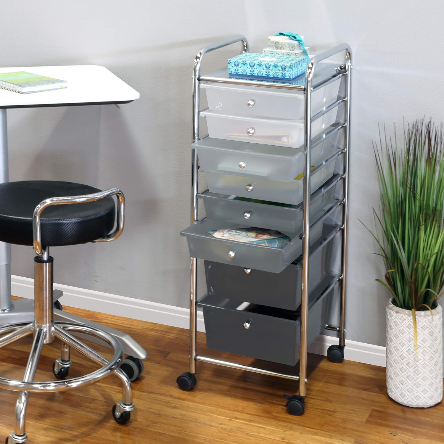 Seville Classics 8-Drawer Multipurpose Mobile Rolling Utility Storage Bin Organizer Cart, Gradient Gray: Home & Kitchen