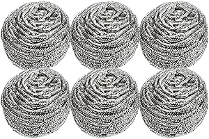 Stainless Steel Scourers Pack of 6 Silver Steel Wool Scrubber Pad for Grill Pan Pot Oven Plate Tough Kitchen Cleaning