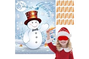 VOSINPADA Pin The Nose On The Snowman Christmas Party Games, Christmas Party Decorations Include Large Poster with Blindfold 36PCS Nose Stickers for Kids Xmas Activities Holiday Party Supplies