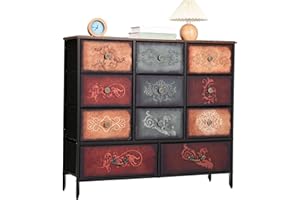 DOVAMY Drawer Dresser with 11 Fabric Drawers, Dresser Storage Organizer for Bedroom,Closet,Nursery,Living Room,Wide Storage Tower Unit with Steel Frame,Chest of Drawer, Wooden Top