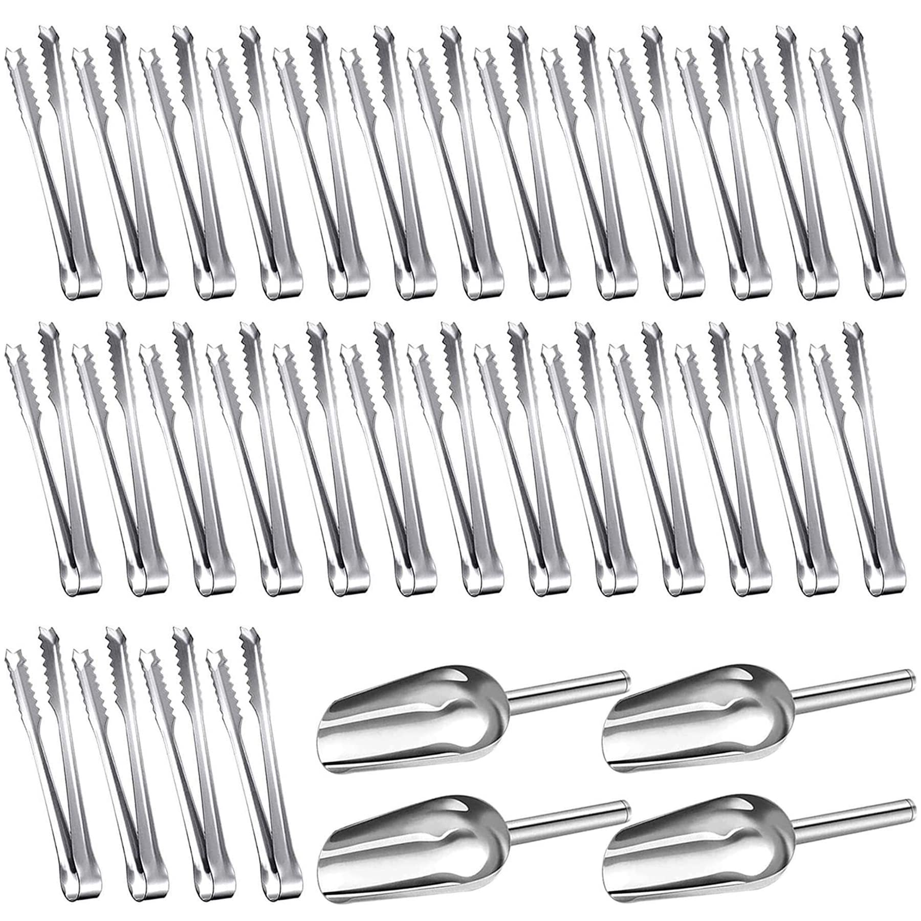 Stainless Steel Sugar Tongs Set, 30 Pieces Sugar Tongs and 4 Pieces Ice Scoop, Ice Cube Tongs, Candy Tongs, Kitchen Tongs, Pastry Tongs, for Wedding Party Candy Bar Buffet Grill