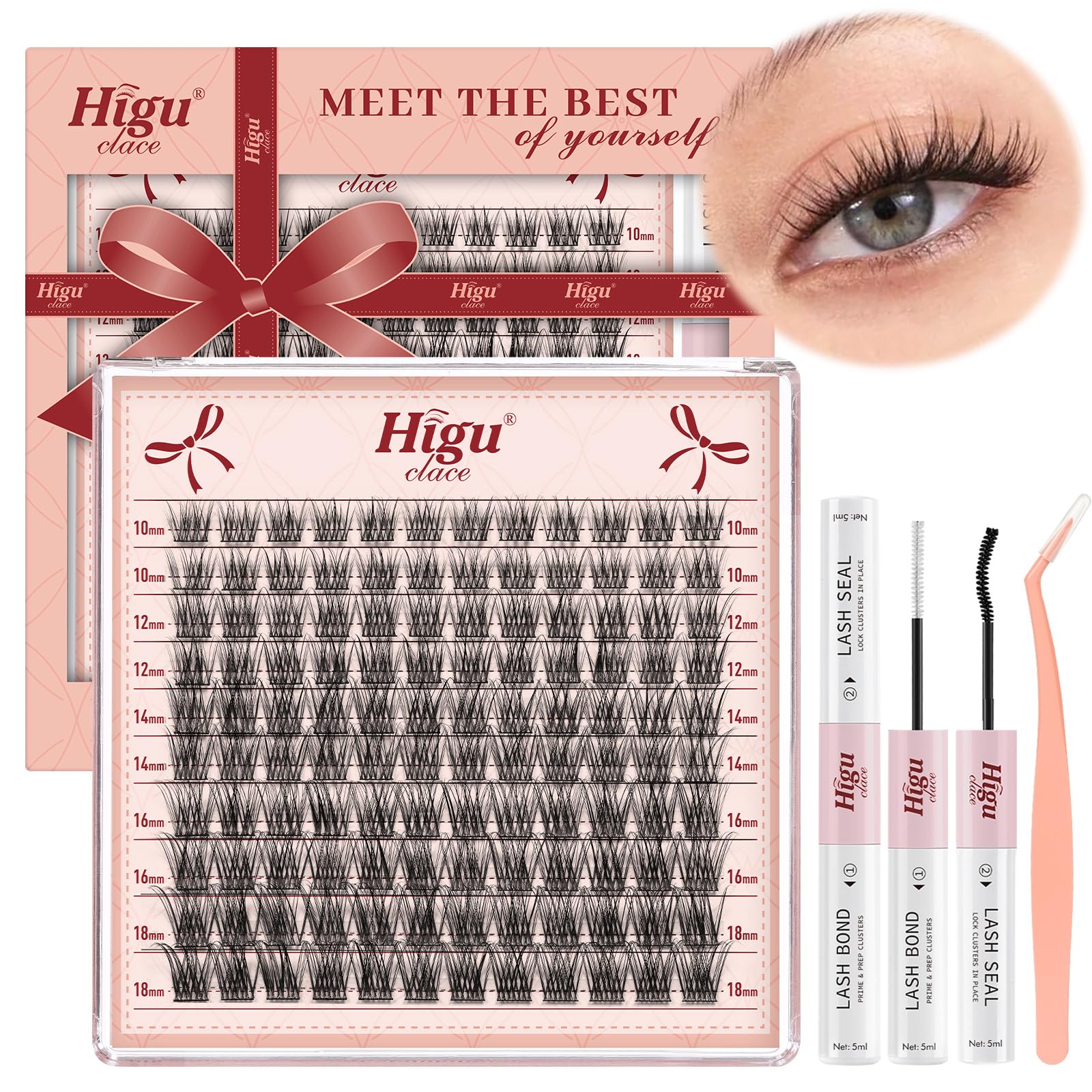 Wispy-Cluster-Lashes Kit 10-18mm, Higu clace Natural Lashes Cluster Kit D curl, Eyelashes- Individual kit with Lash Bond and Seal and Tweezers, DIY Lash Extensions Kit at Home(SLENDER01 10-18MM） — image 1