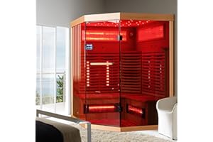 BNEHS Infrared Saunas for Home, 2-3 Person Sauna with Himalayan Salt Panel & Rapid Warming System &, Original Corner Sauna with Canadian Hemlock & Tempered Glass, 220V, 15 Amps