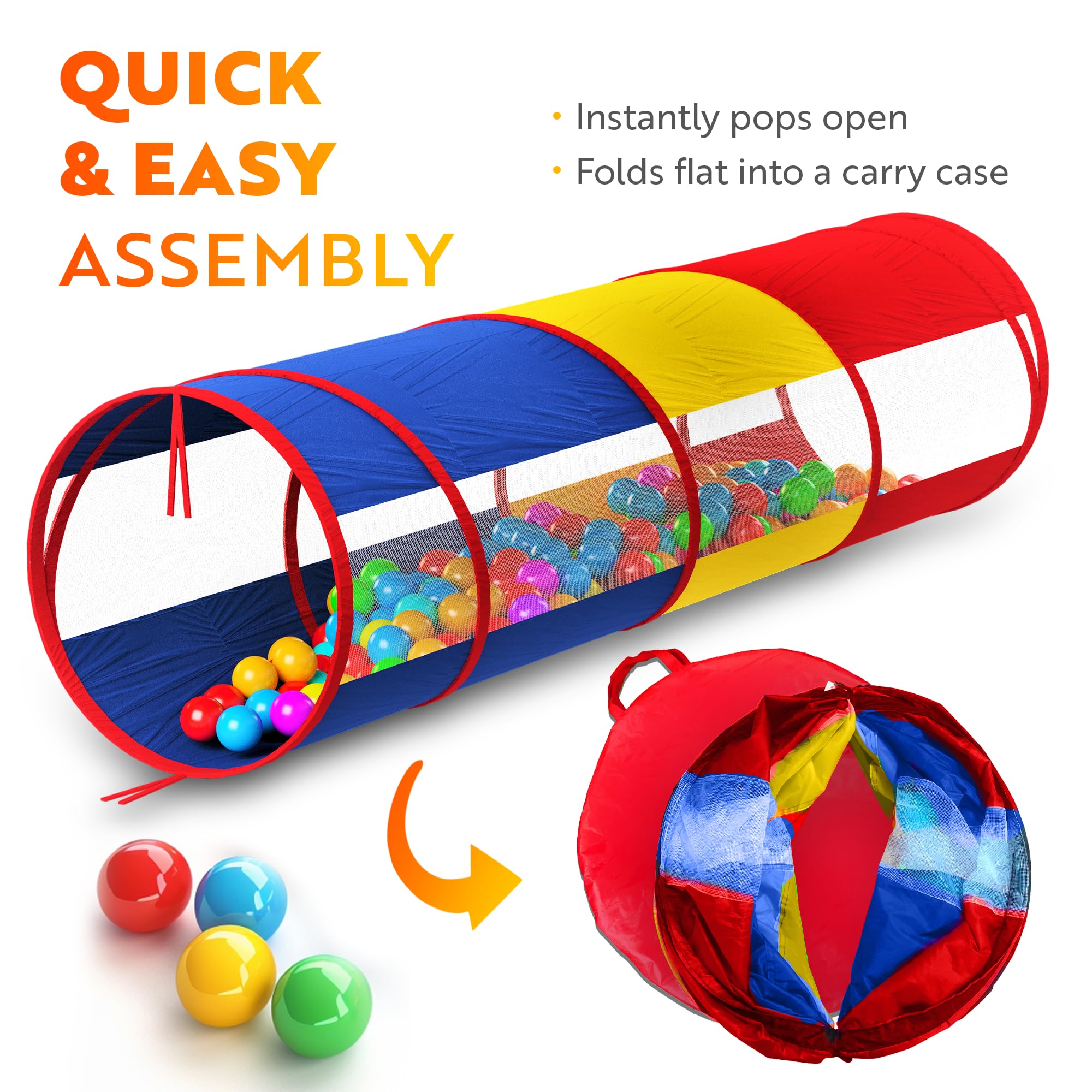 Playz Extra-Large Play Tunnel for Toddlers 1-3 Years – Pop-Up Baby Crawl Tube, Sensory Activity, Indoor & Outdoor Kids Toy, Collapsible for Easy Storage
