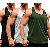 LecGee Men's 3 Pack Gym Workout Tank top Dry Fit Y-Back Muscle T-Shirts Sleeveless Mesh Bodybuilding Fitness Stringer