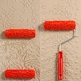 Leumoi 3 Pcs 7'' Texture Paint Roller with 1 Frame Set 3 Different DIY Decorative Art Pattern Paint Rubber Roller Embossing Drywall Texture Brush for Walls Furnitures Floors Decoration