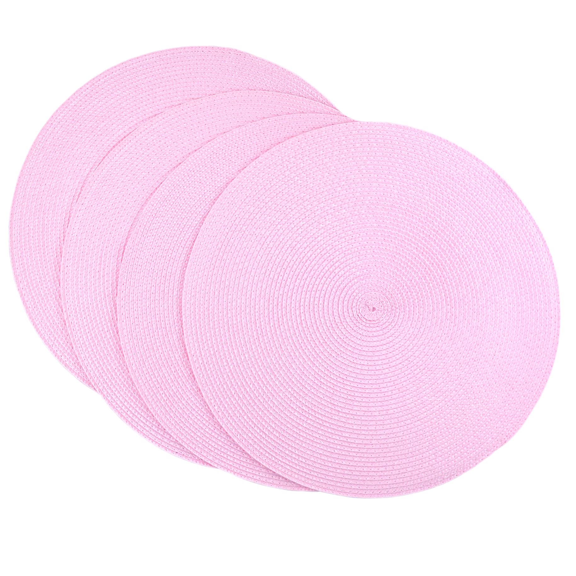 SCF2017 Round Woven Plastic Placemats 38cm Stylish and Practical Dining Table Mats,Set of 4,Pink