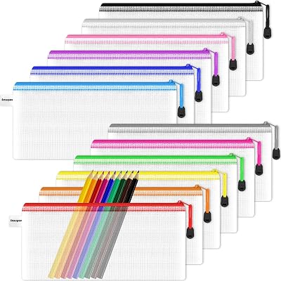 Smarpau A6 Mesh Document Bag 12 Pcs Clear Pencil Case Zip Wallets