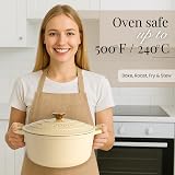 Nuovva Enamelled Cast Iron Dutch Oven 5 Quart Cream with Lid 24cm view 5