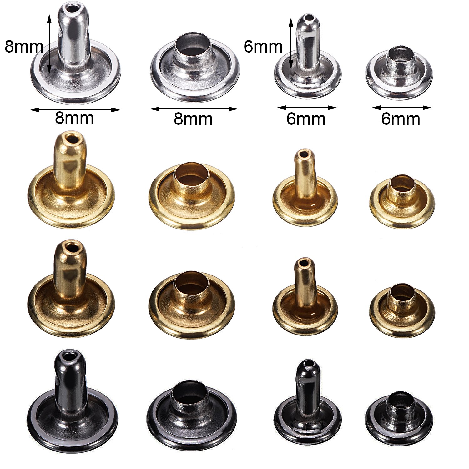 240 Set Leather Rivets Double Cap Rivet Tubular Metal Studs 2 Sizes