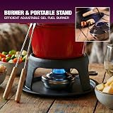 Andrew James Fondue Set Red Enamel Cast Iron with Gel Burner 8 Forks view 4