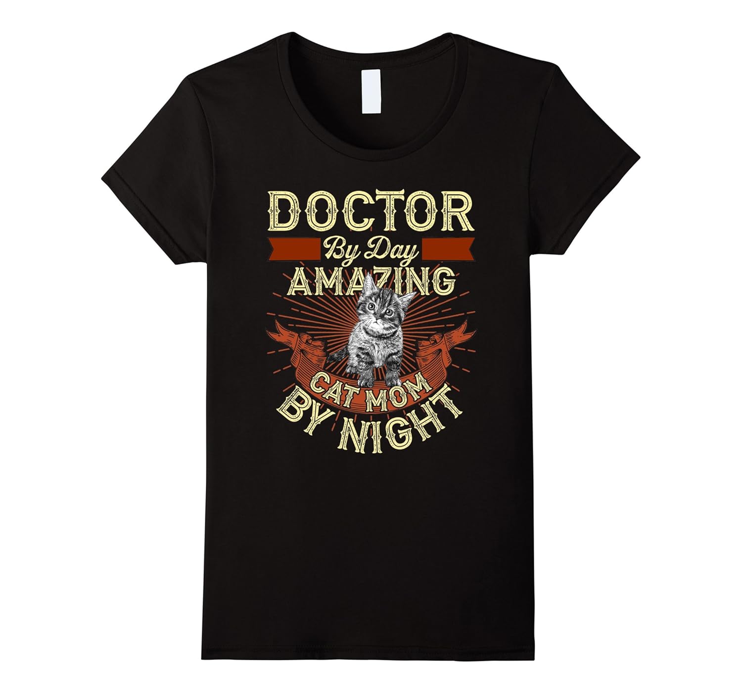 Womens Doctor By Day Amazing Cat Mom By Night tshirt Cat Lover-Rose