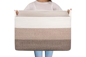 OIAHOMY Extra Large Blanket Basket, 95L Cotton Rope Woven Laundry Basket, Toy Bin for Baby Room, Container for Blanket Storage in Living Room, 24''×17''×14'', Gradient Brown