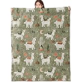 vnlvnl Llama Blanket Lightweight Flannel Blankets Gifts for Adults Whimsical Cartoon Illustration with Cacti, Tree, Sun, Moon and Star Printed Throw for Couch Chair Office Bedroom Decor, 60x50inch
