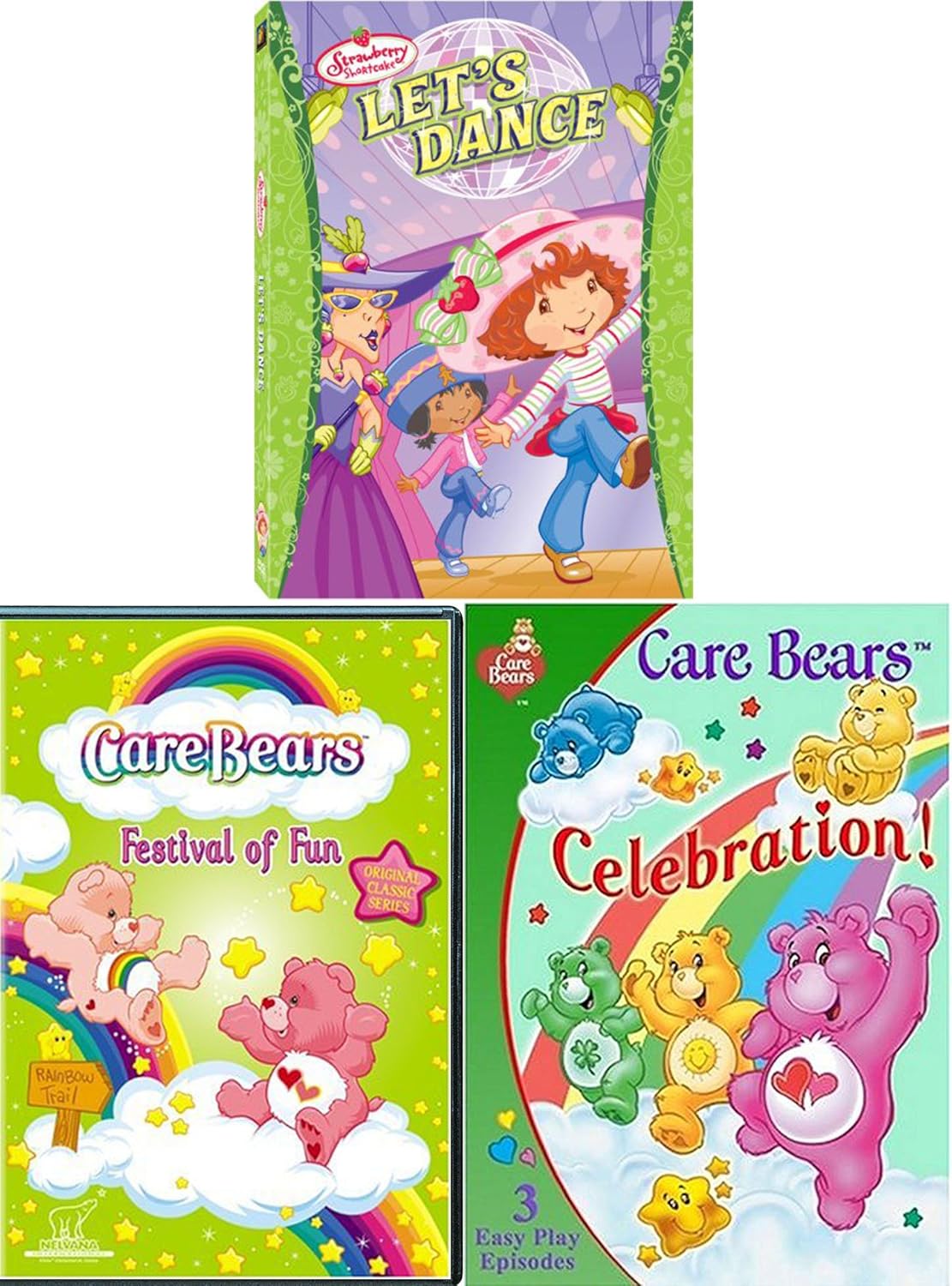 Party Dance Strawberry Shortcake & Bear Tales + CareBears Festival of Fun TV Episodes Care Bears Celebration Triple Pack Laugh / Parade / Trains / Big top / Fair / Music Video