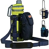 EVOTAUS Water Bottle Holder with Strap - MOLLE Bottle Carrier Sling for Walking - Manual Strap Adjustment for Precise Fit of Most 18-64 oz Bottles (Check Size Fit Guide), Blue