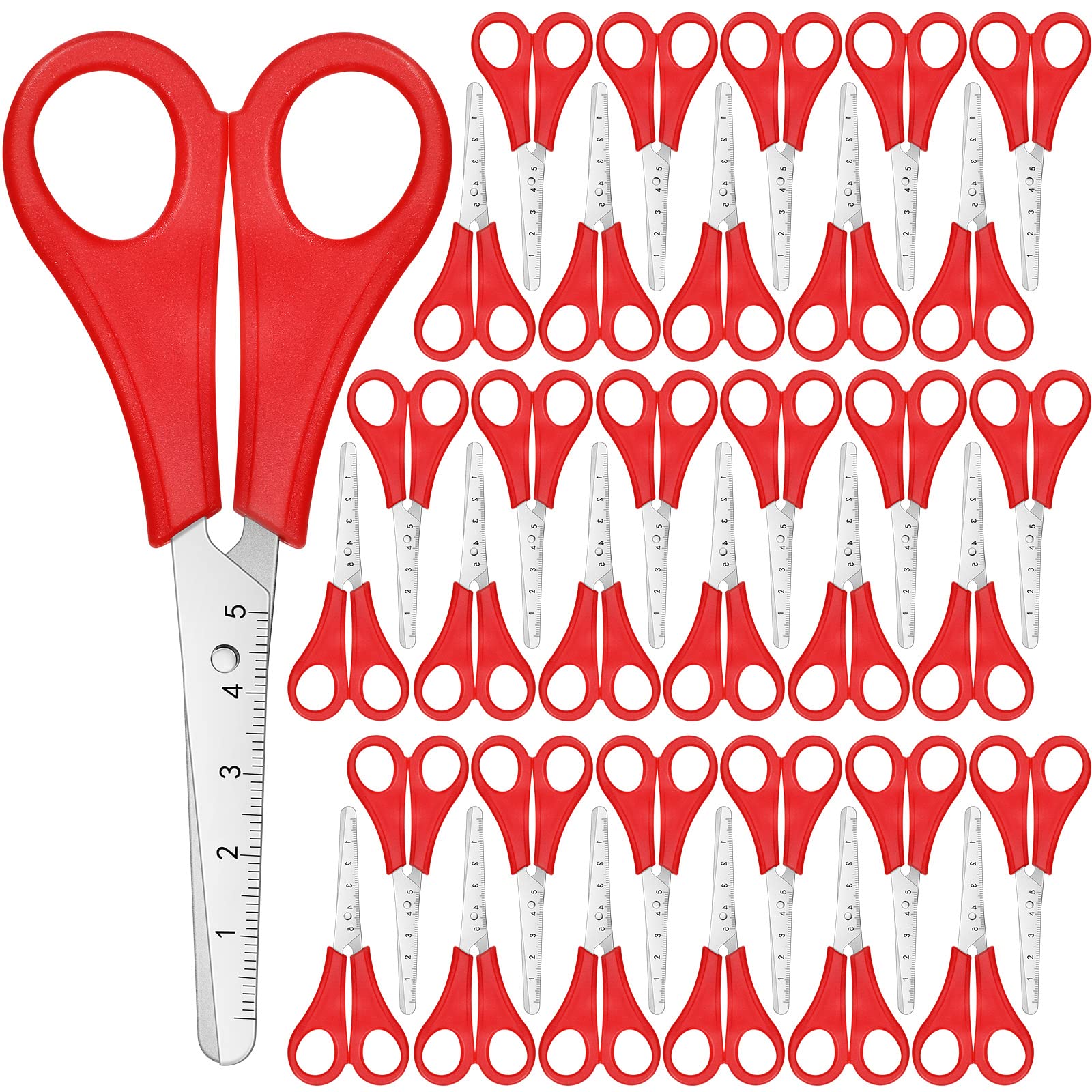 Photo 1 of 50 Pack Kids Scissors Bulk 5 Inch Safety Stainless Steel Blunt Tip Scissors with Comfort Grip for Toddler Classroom Kindergarten Primary School Craft Project(Red)