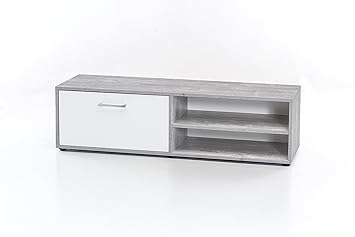 WILMES Lowboard mit 1 Klappe Spanplatte Melamin Dekor Beton/weiß 120 x 37 x 34 cm
