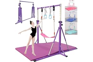 FC FUNCHEER Foldable Gymnastics Bar,5FT Horizontal bar,Adjustable Kids Training bar for Kids Ages 3-15,Kids Gymnastics bar,Triangle Stable Structure-Gym Equipment for Home