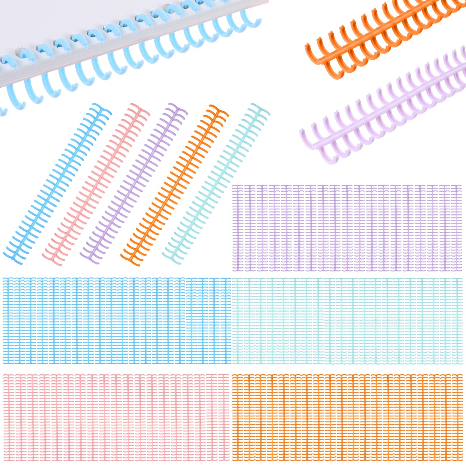 Photo 1 of 100 Pcs Comb Binding Spines 1/2" Diameter 30 Ring Plastic Binder Combs and Spines Binding Easy Edit Spines for Teacher Student Document Notebook File Making, 85 Sheet Capacity, 5 Colors