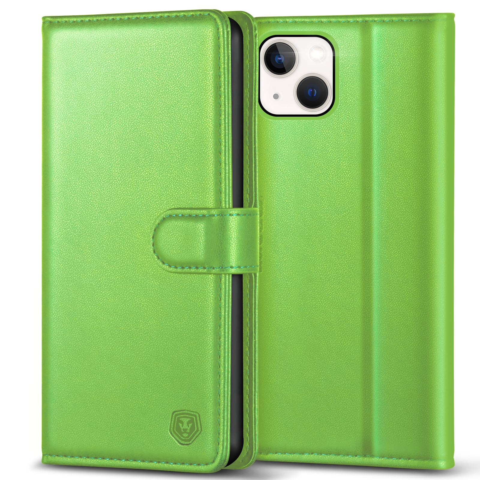 Kuafcase Compatible for iPhone 14 Case with 4 Card Slots Magnetic Closure Kickstand Shockproof Protective Phone Case Compatible for iPhone 14 - Grass Green