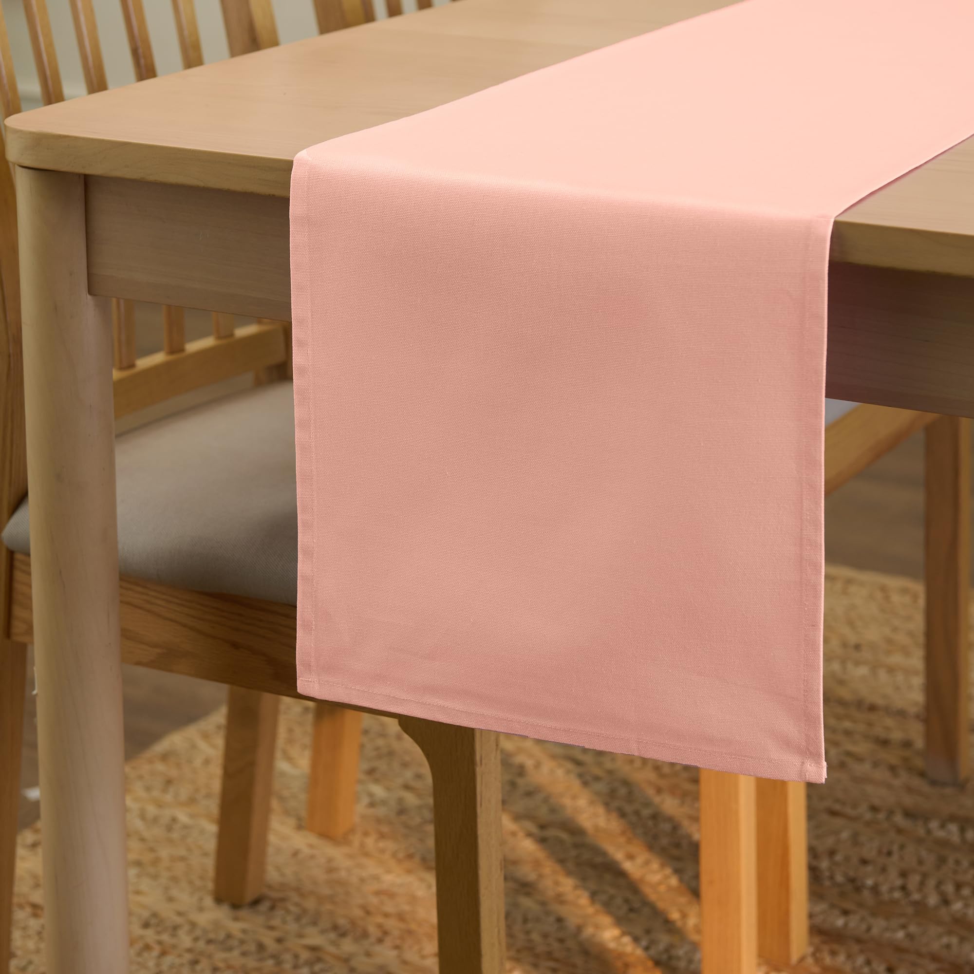 Encasa XO Table Runner 13x91 in Long | Cotton Canvas Fabric | Powder Pink Solid Color | Machine Washable & Durable — image 1