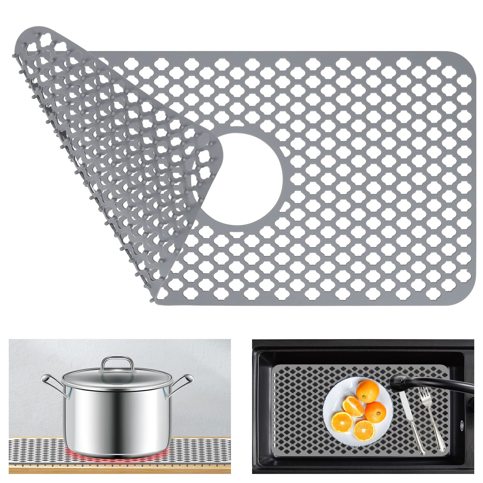 Photo 1 of Kitchen Sink Protectors, 24x12 Heat Resistant Mat for Stainless/Porcelain Sink, No-Slip Grid (Grey)