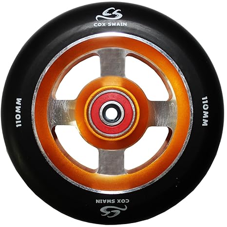 Cox Swain Stunt Scooter Rolle 110mm mit Gold ALU Kern Komplettset ABEC 9 Lager und Spacer