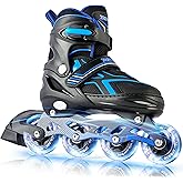 2PM SPORTS Adjustable Inline Skates for Kids, Youth and Adults | beginner friendly; triple closure; light-up wheels; ABEC-7 bearings; Arch support; 2 non-woven bags