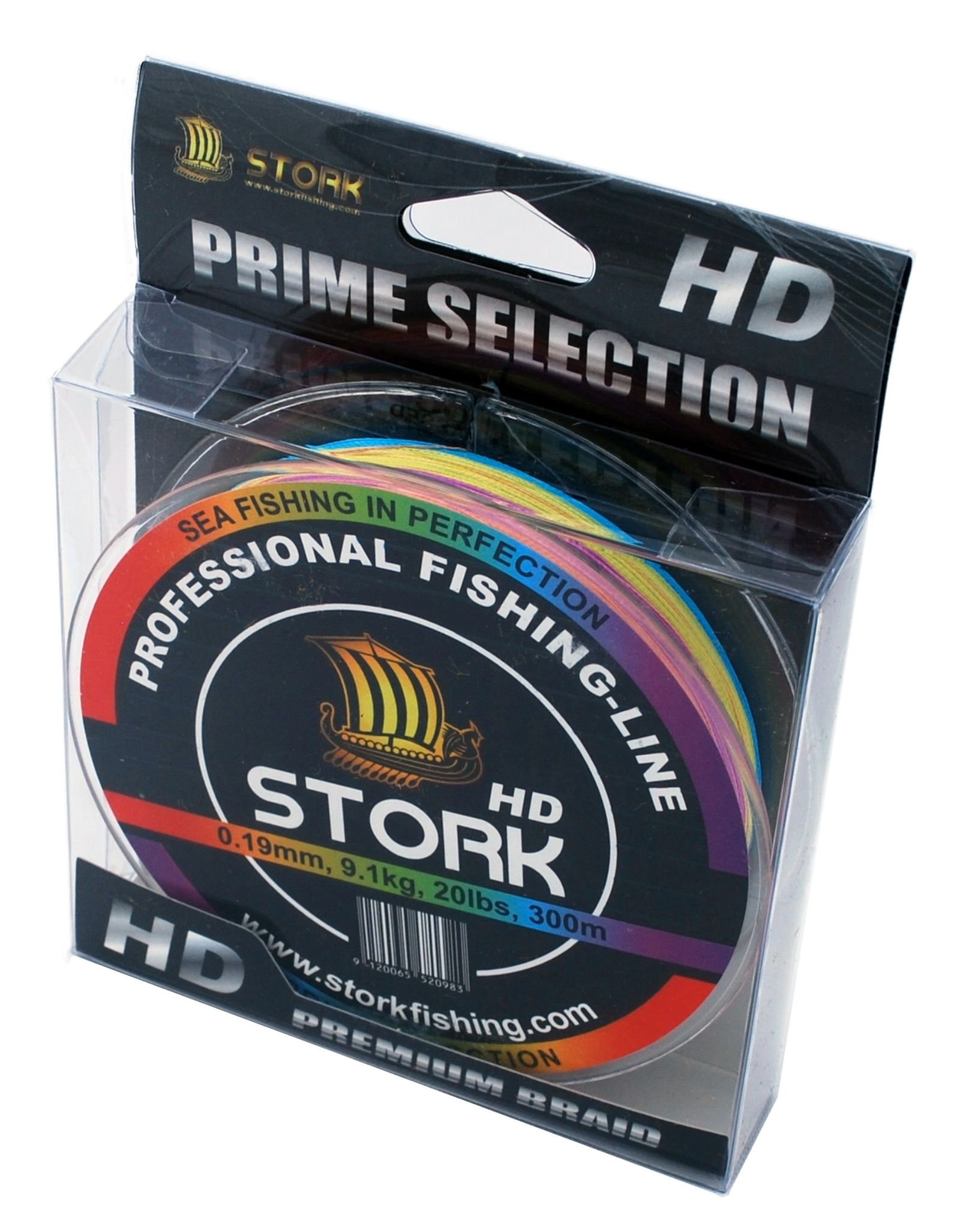 Stork HD, Stork 4-Strand Braided Fishing Line 300m (Multicolor, 20 lbs / 9.1 kg / 0.19 mm)
