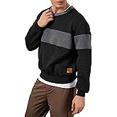 VPG Sweatshirts for Men, Color Block Waffle Long Sleeve Pullover Sweatshirt